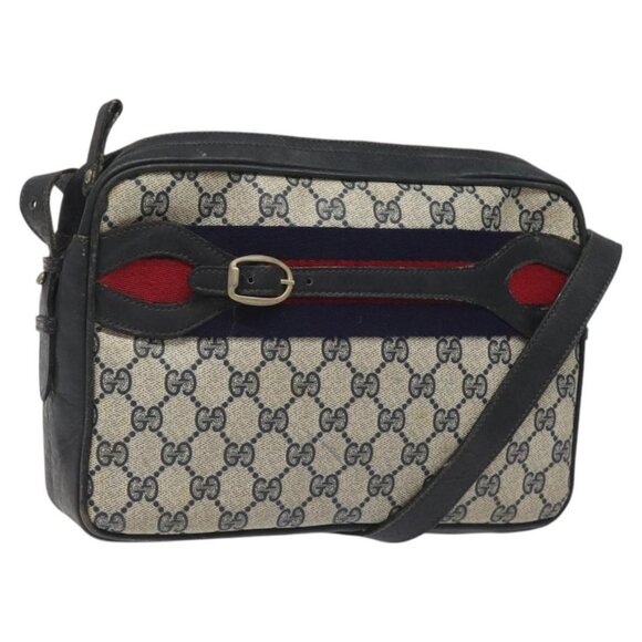 GUCCI GG Supreme Sherry Line Shoulder Bag PVC Navy Red - Picture 1 of 16